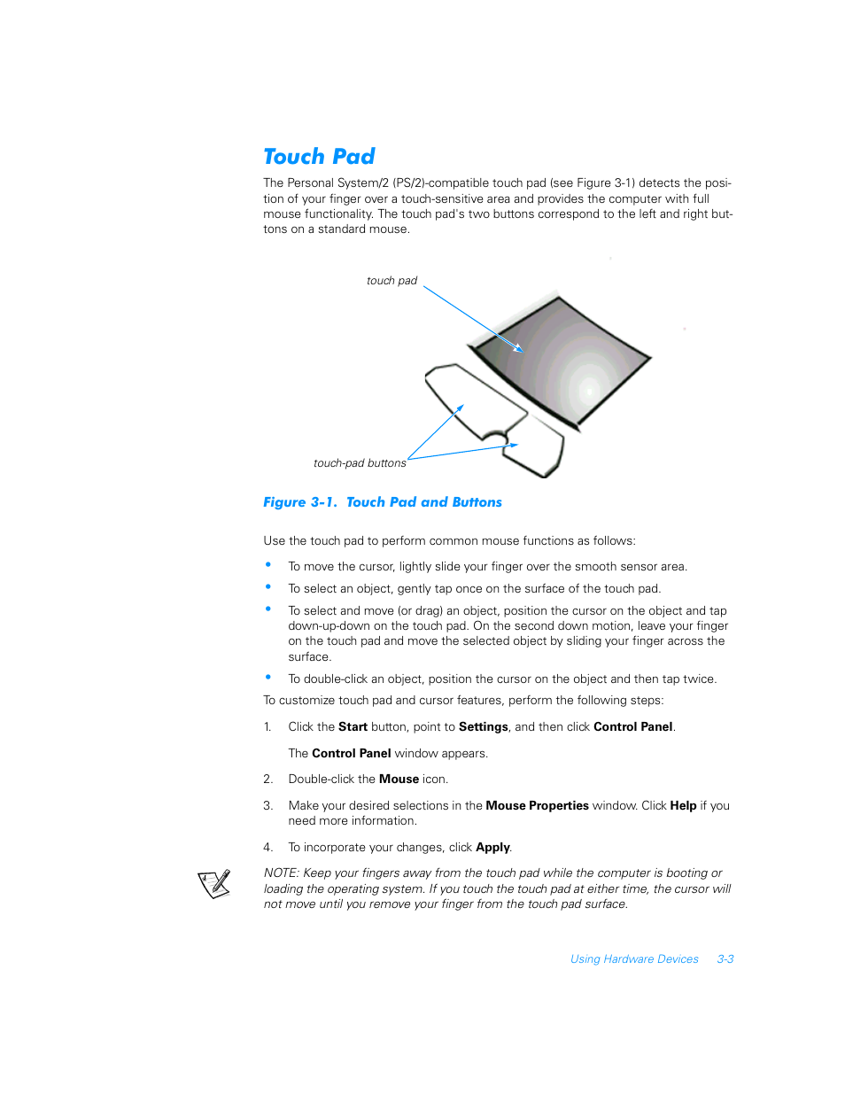 Touch pad, Touch pad -3, Figure 3-1 | Touch pad and buttons -3 | Dell Inspiron 7000 User Manual | Page 13 / 16