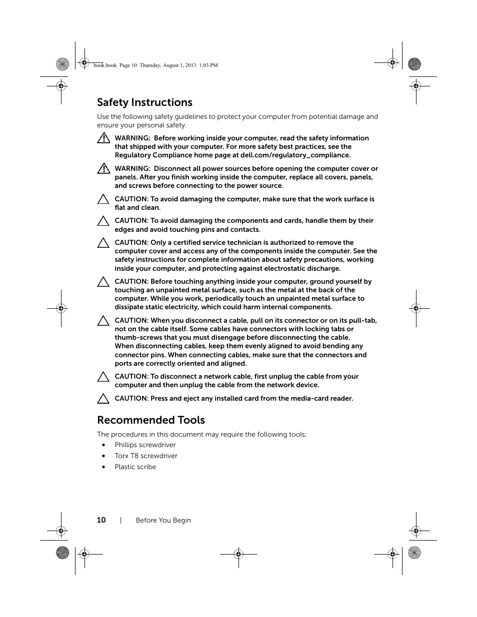 Safety instructions, Recommended tools | Dell Inspiron 23 (2350, Mid 2013) User Manual | Page 10 / 73