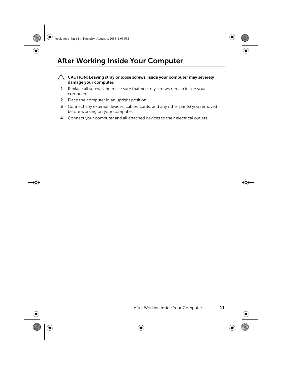 After working inside your computer | Dell Inspiron 23 (2350, Mid 2013) User Manual | Page 11 / 73