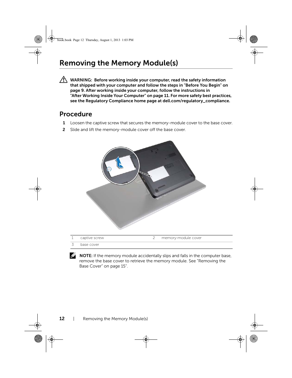 Removing the memory module(s), Procedure | Dell Inspiron 23 (2350, Mid 2013) User Manual | Page 12 / 73