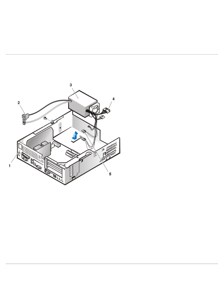 System power supply, Expansion-card cage, Remove the power supply | Dell OptiPlex GX1 User Manual | Page 16 / 29