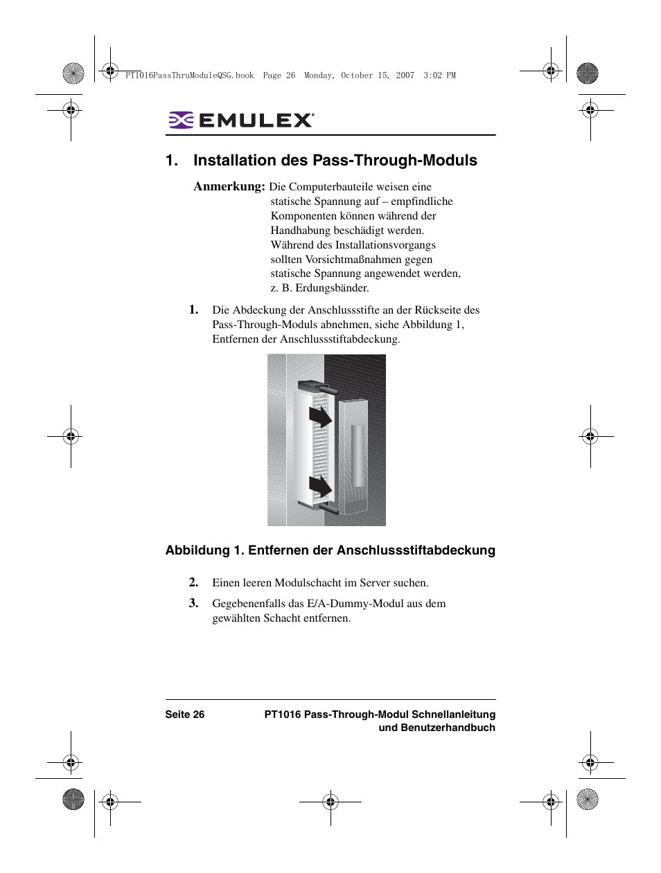 Installation des pass-through-moduls | Dell POWEREDGE M1000E User Manual | Page 26 / 80