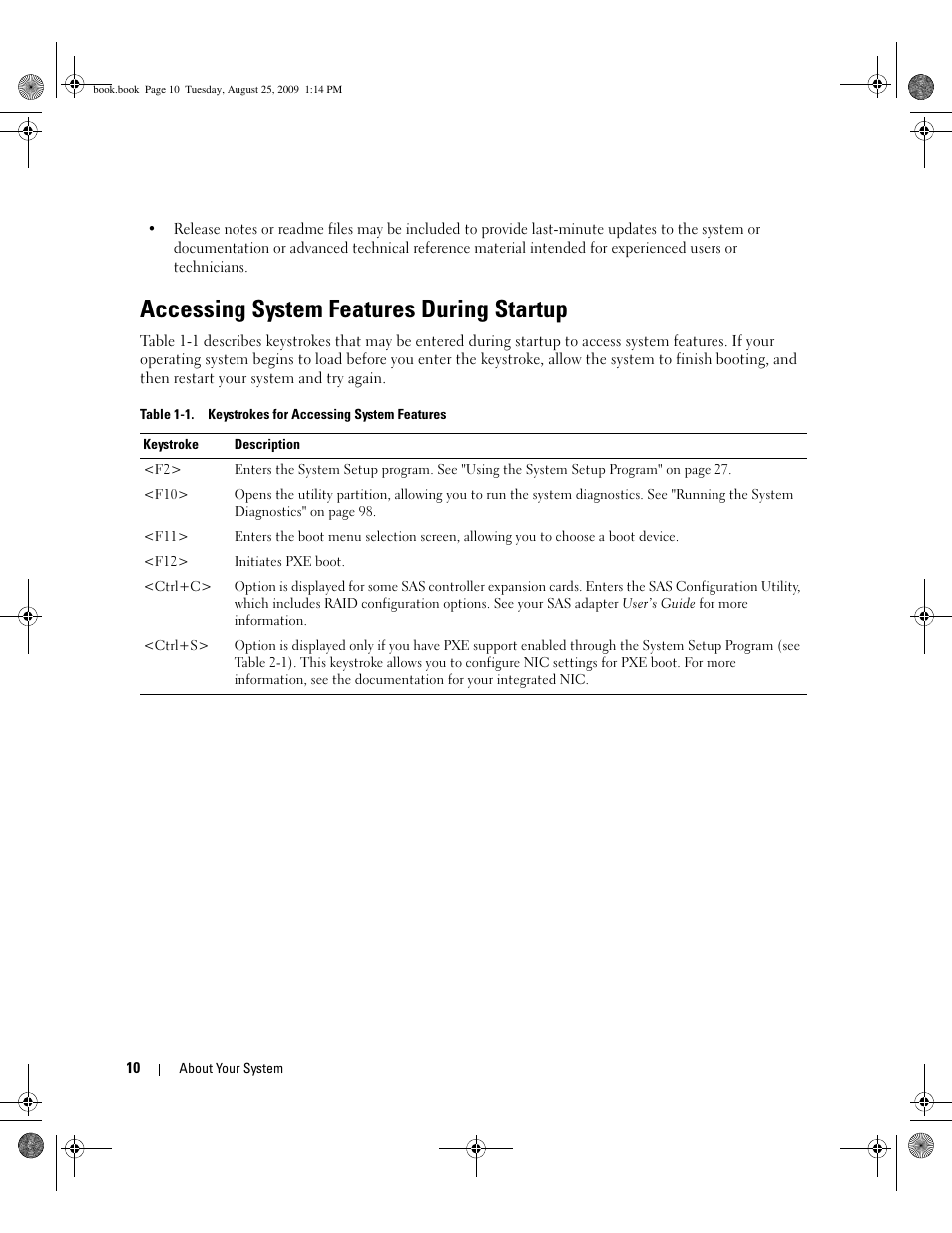 Accessing system features during startup | Dell PowerEdge SC 440 User Manual | Page 10 / 144
