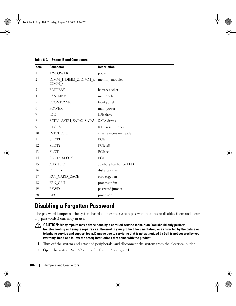 Disabling a forgotten password | Dell PowerEdge SC 440 User Manual | Page 104 / 144