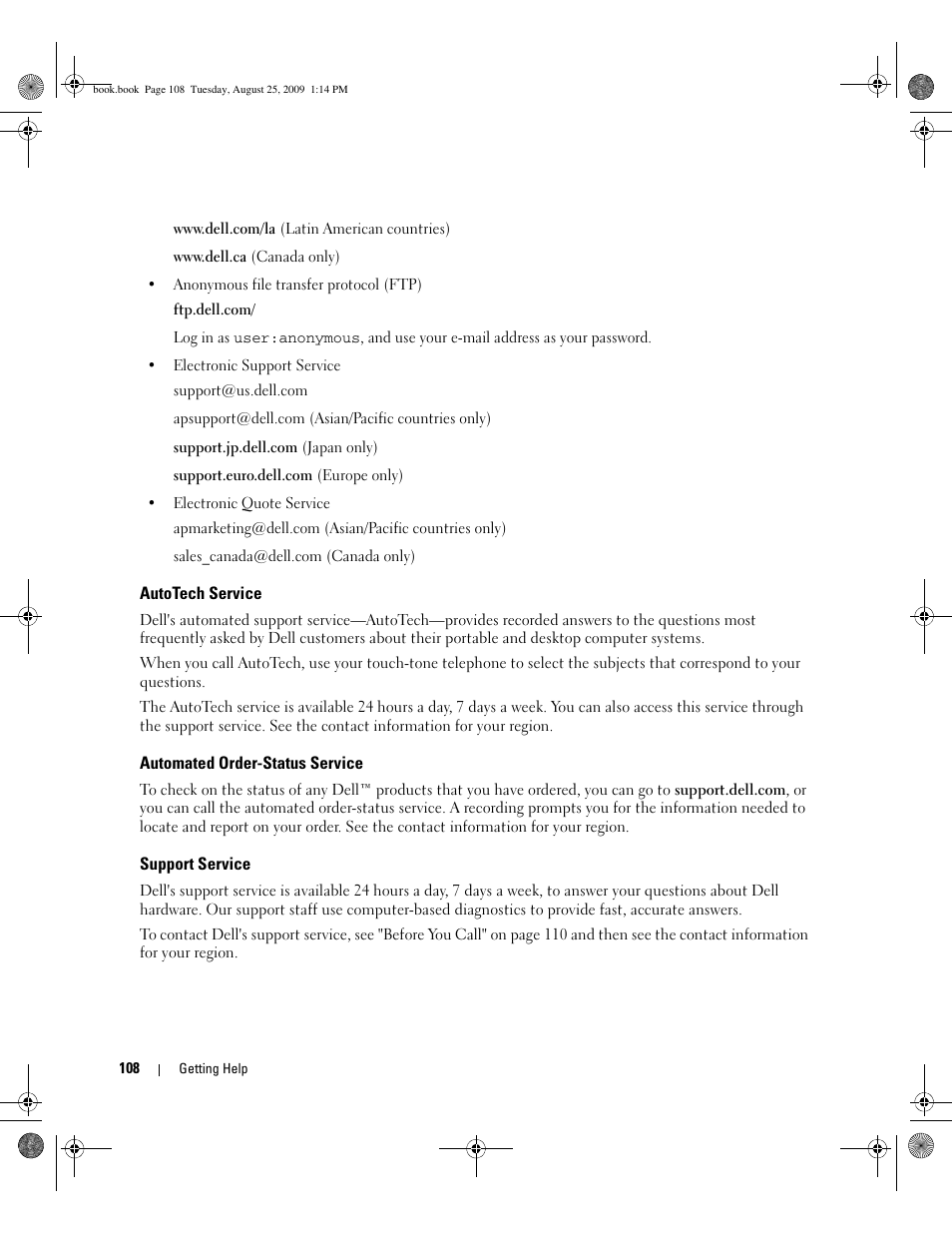 Autotech service, Automated order-status service, Support service | Dell PowerEdge SC 440 User Manual | Page 108 / 144