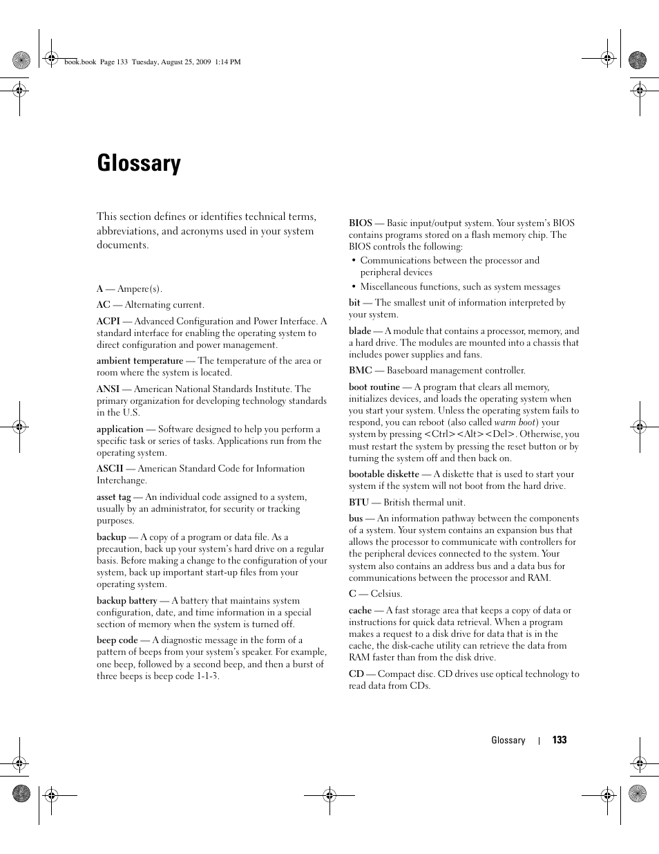 Glossary | Dell PowerEdge SC 440 User Manual | Page 133 / 144