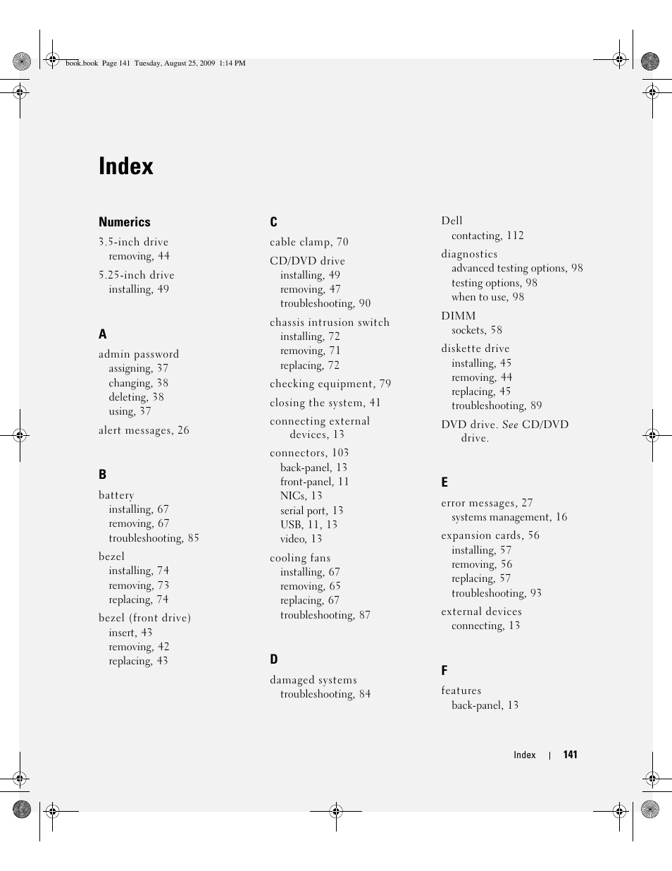 Index | Dell PowerEdge SC 440 User Manual | Page 141 / 144
