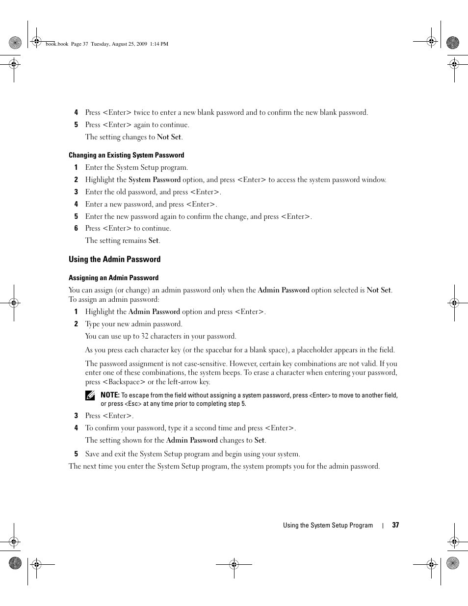 Using the admin password | Dell PowerEdge SC 440 User Manual | Page 37 / 144