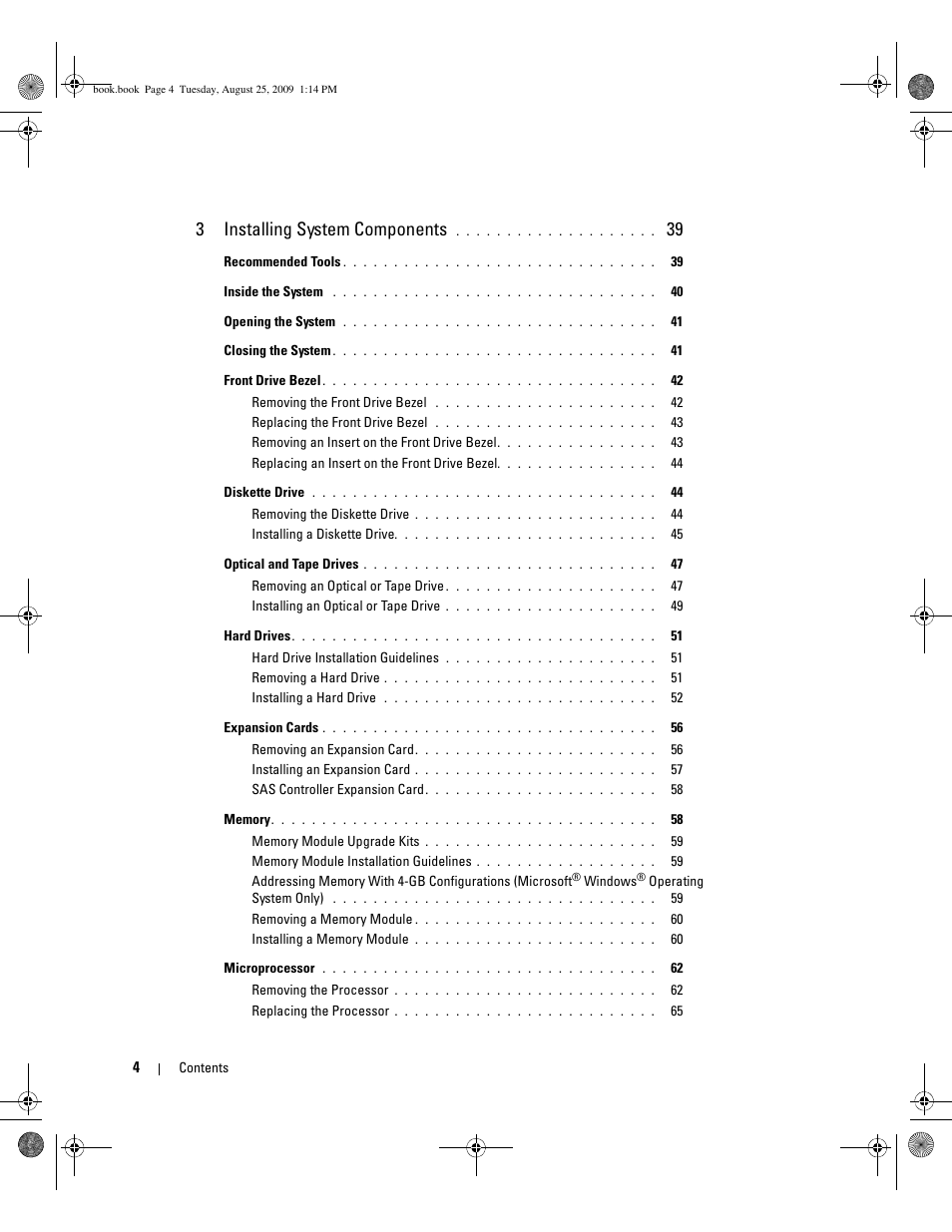 3installing system components | Dell PowerEdge SC 440 User Manual | Page 4 / 144