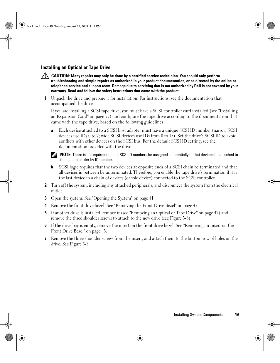 Installing an optical or tape drive | Dell PowerEdge SC 440 User Manual | Page 49 / 144