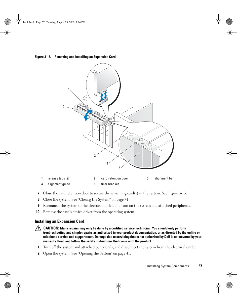 Installing an expansion card, See figure 3-13 | Dell PowerEdge SC 440 User Manual | Page 57 / 144