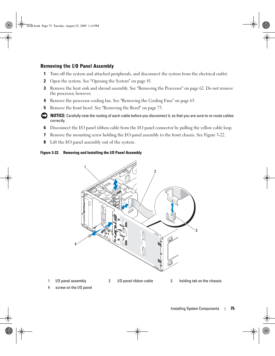 Removing the i/o panel assembly | Dell PowerEdge SC 440 User Manual | Page 75 / 144