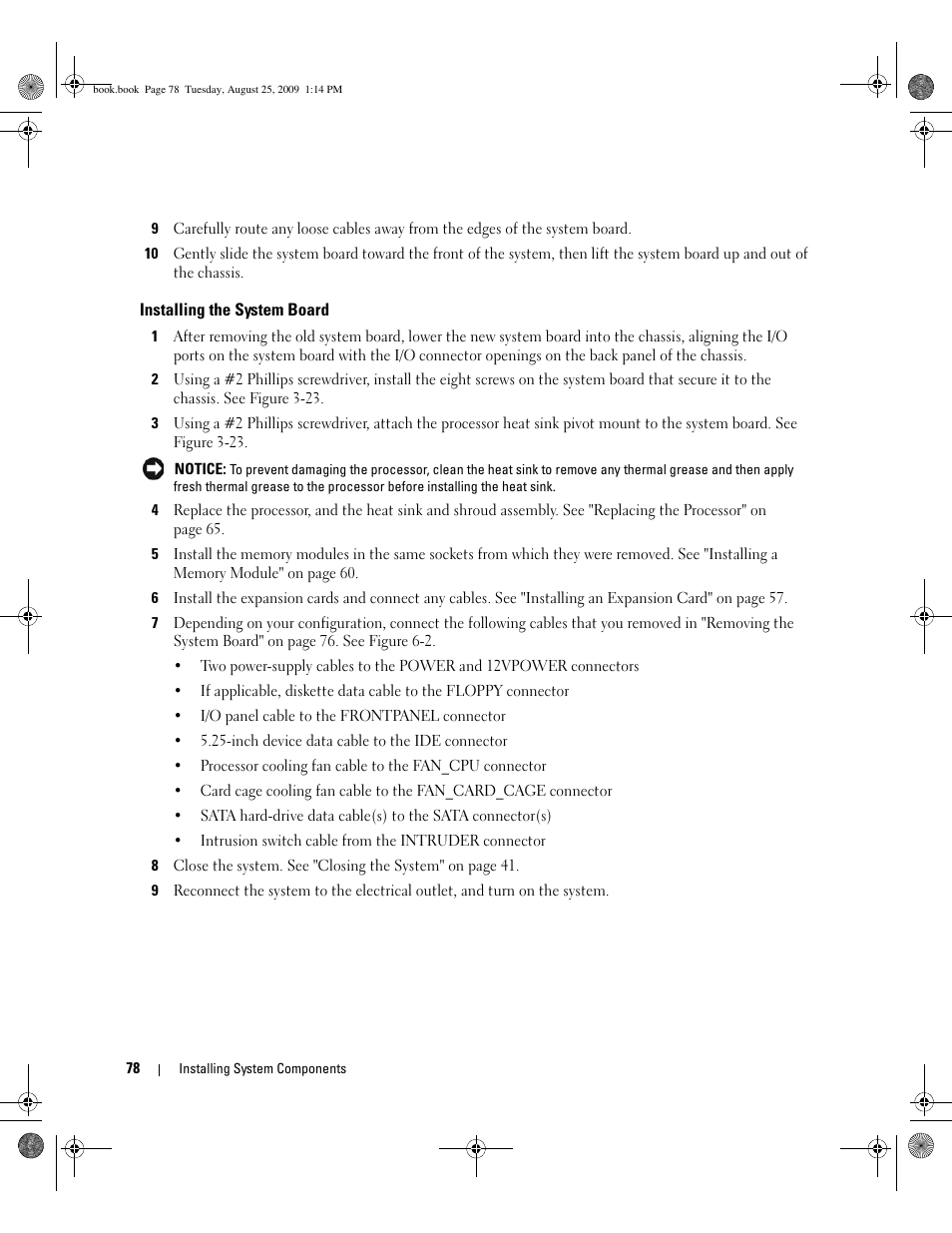 Installing the system board | Dell PowerEdge SC 440 User Manual | Page 78 / 144