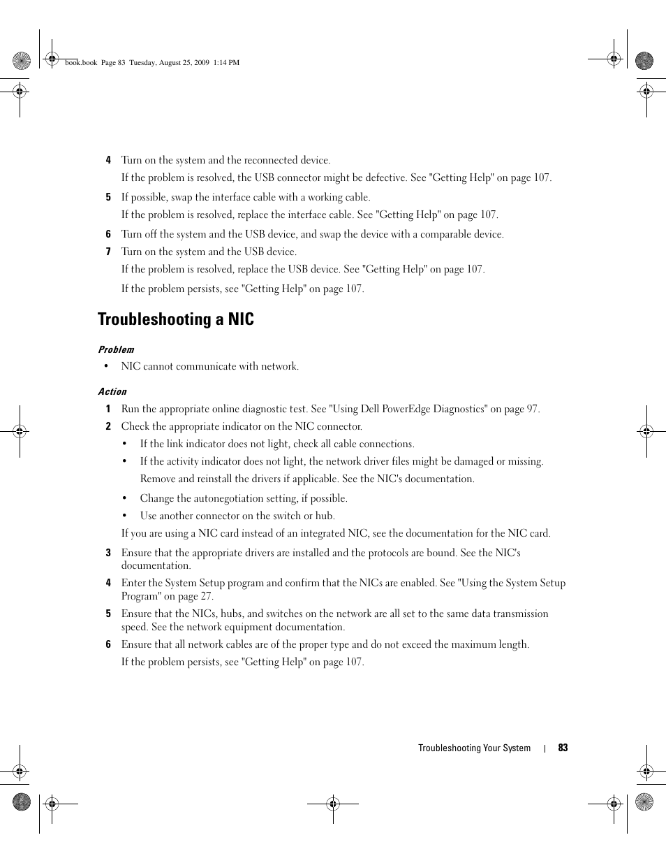 Troubleshooting a nic | Dell PowerEdge SC 440 User Manual | Page 83 / 144