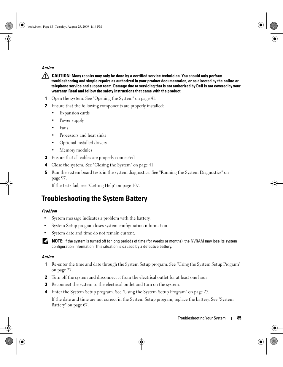 Troubleshooting the system battery | Dell PowerEdge SC 440 User Manual | Page 85 / 144