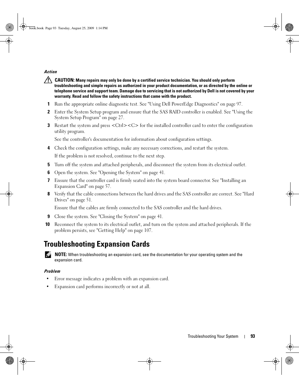 Troubleshooting expansion cards | Dell PowerEdge SC 440 User Manual | Page 93 / 144