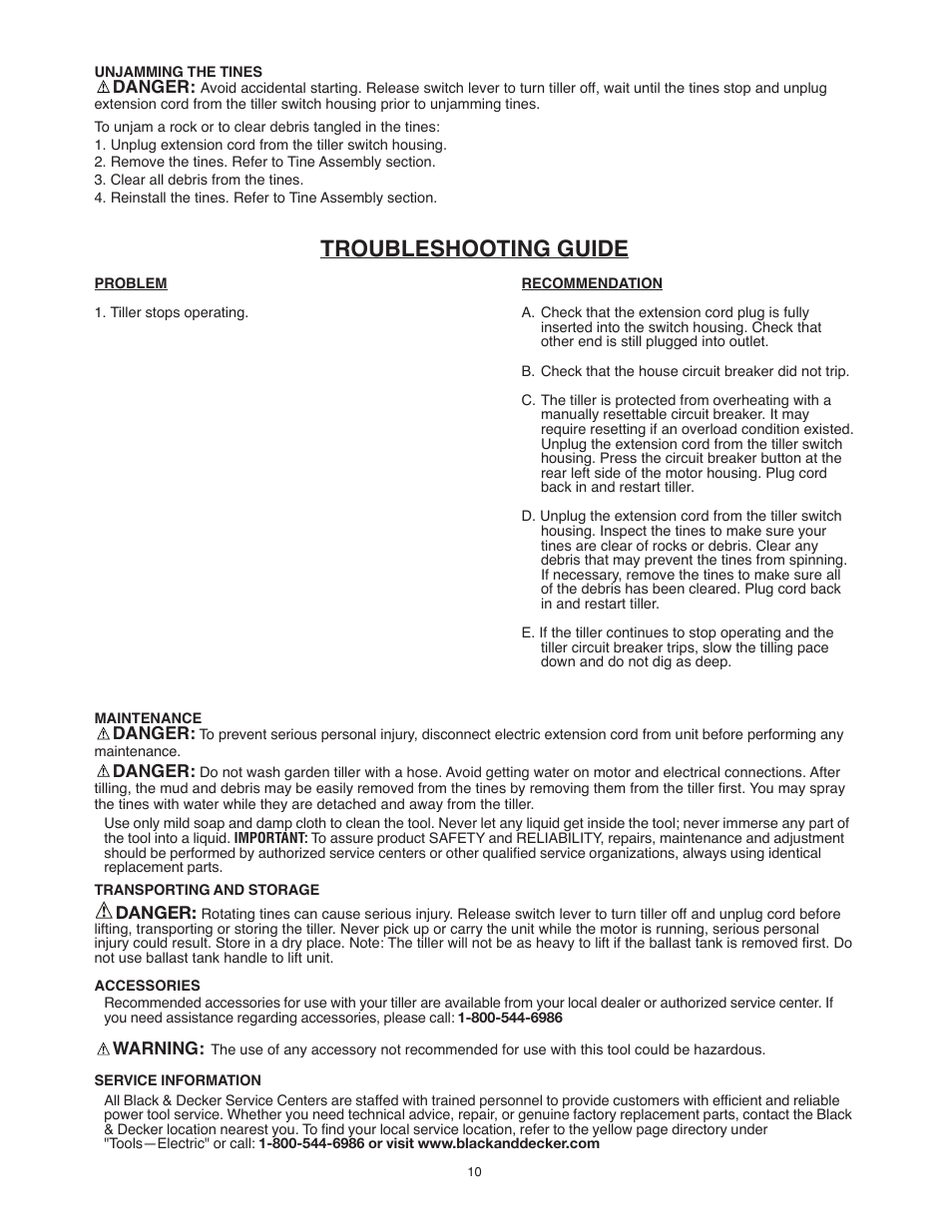 Troubleshooting guide | Black & Decker TL10 User Manual | Page 10 / 36