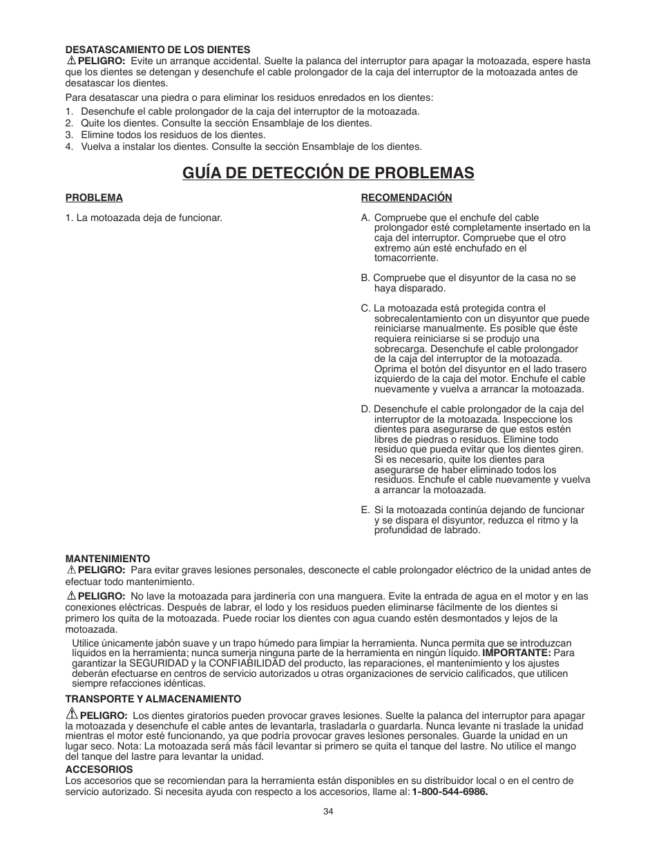 Guía de detección de problemas | Black & Decker TL10 User Manual | Page 34 / 36