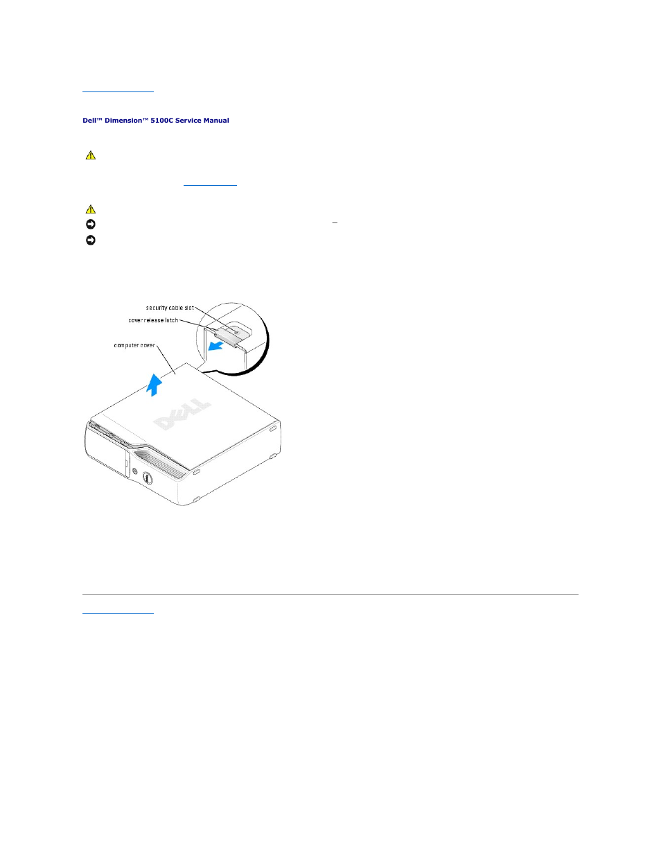 Removing the computer cover | Dell Dimension 5100C User Manual | Page 9 / 46