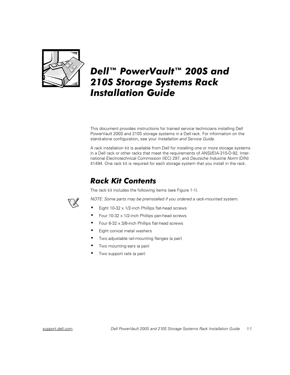 Rack kit contents | Dell PowerVault 210S (SCSI) User Manual | Page 15 / 26