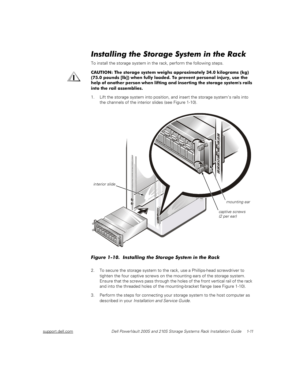 Installing the storage system in the rack | Dell PowerVault 210S (SCSI) User Manual | Page 25 / 26
