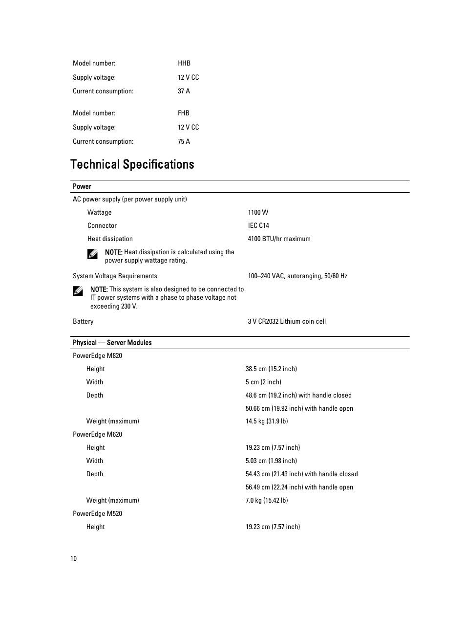 Technical specifications | Dell PowerEdge VRTX User Manual | Page 10 / 13