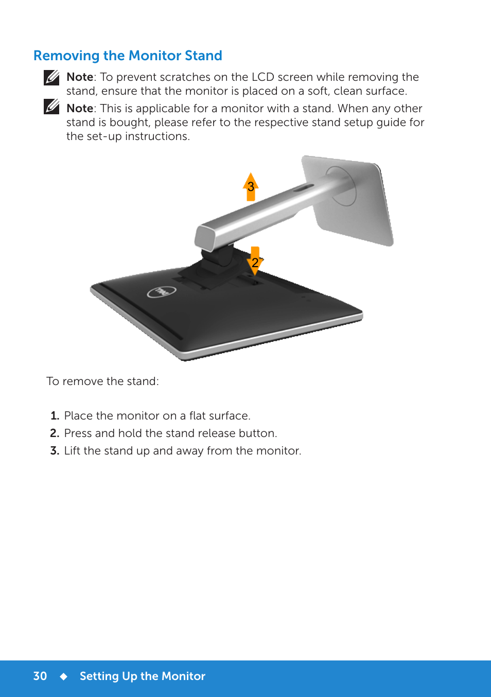 Removing the monitor stand | Dell P1914S Monitor User Manual | Page 30 / 75