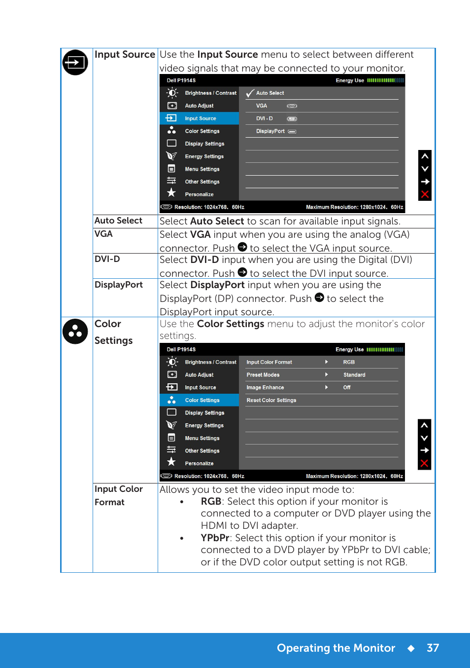 Dell P1914S Monitor User Manual | Page 37 / 75