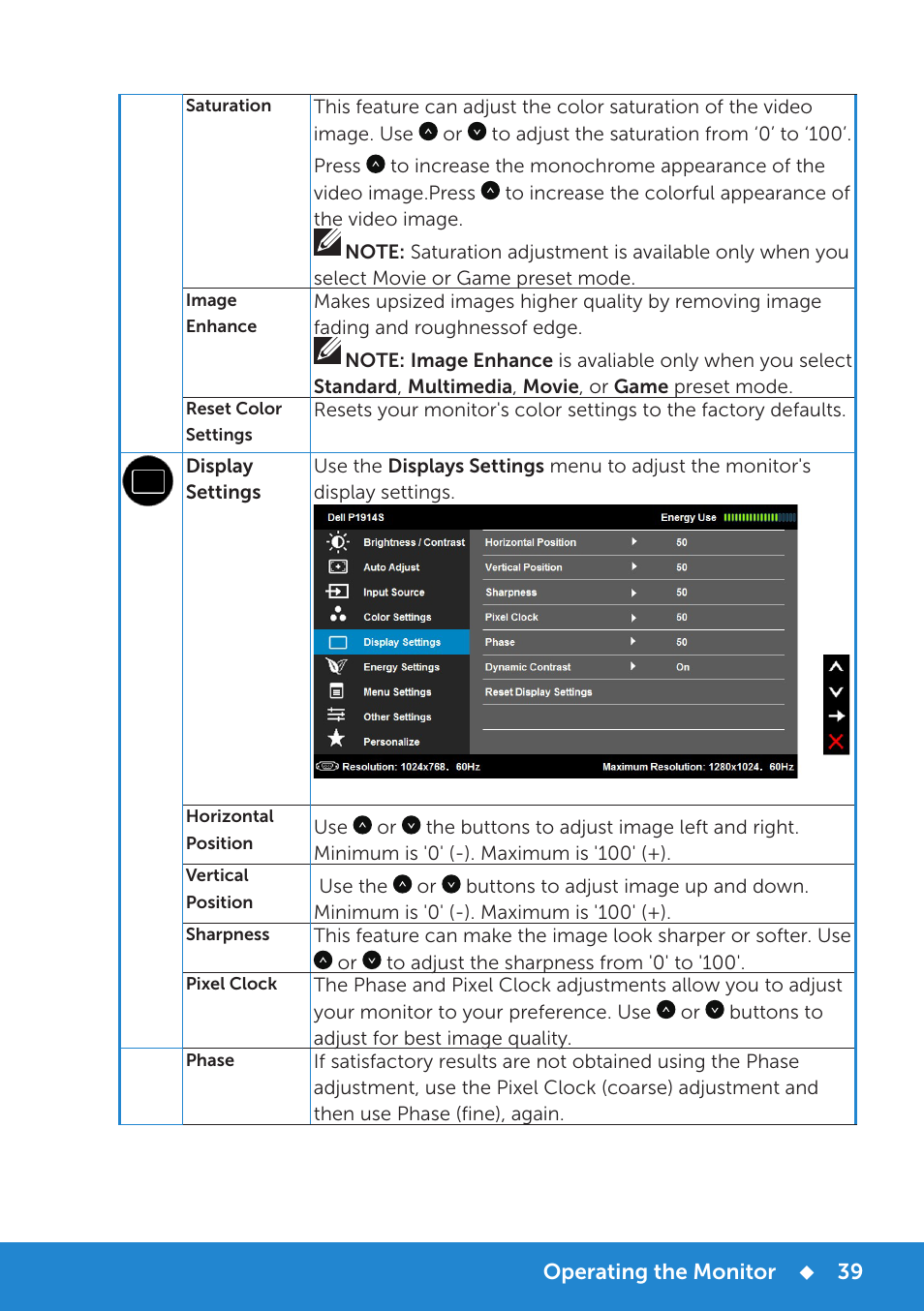 Dell P1914S Monitor User Manual | Page 39 / 75