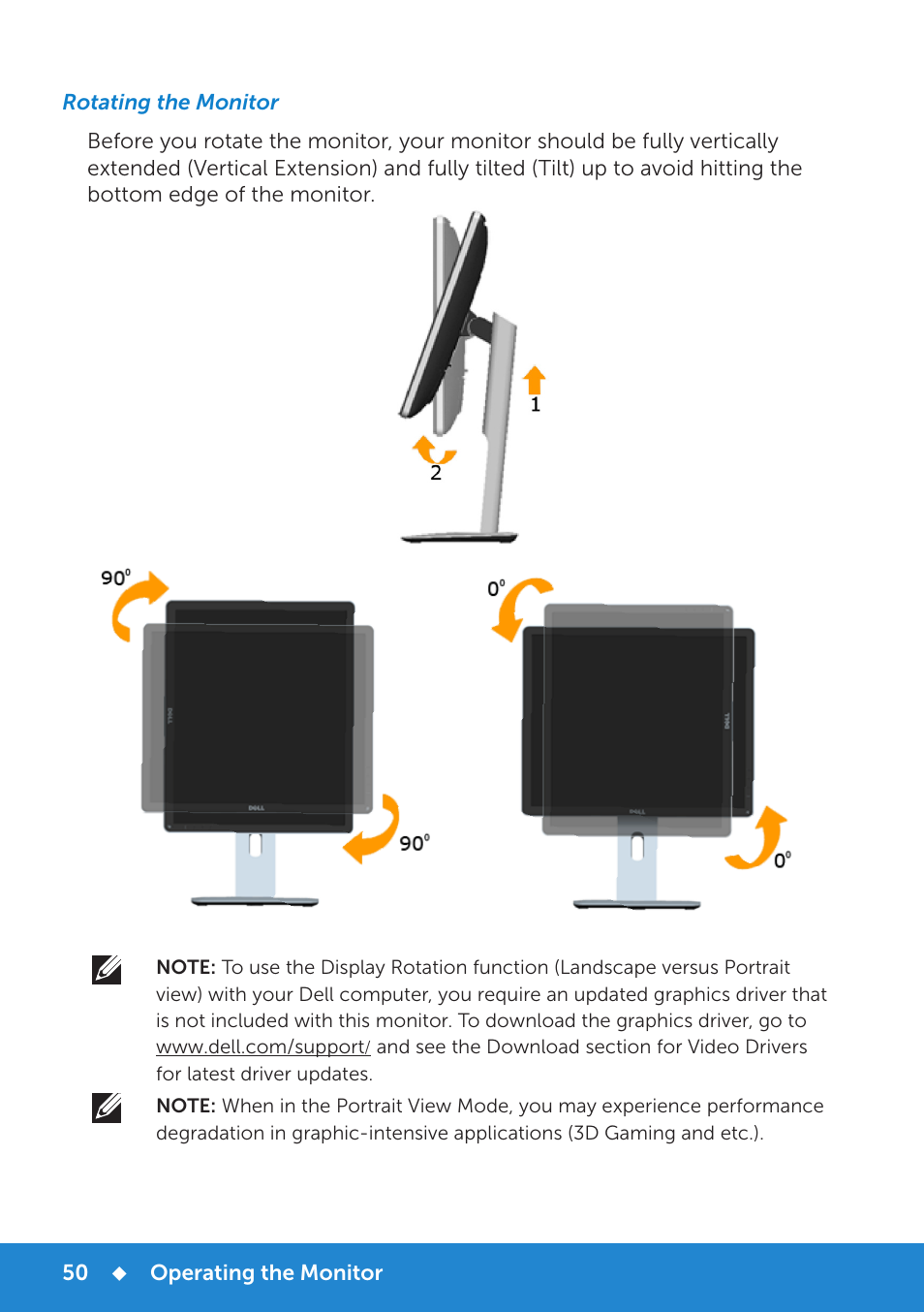 Rotating the monitor | Dell P1914S Monitor User Manual | Page 50 / 75