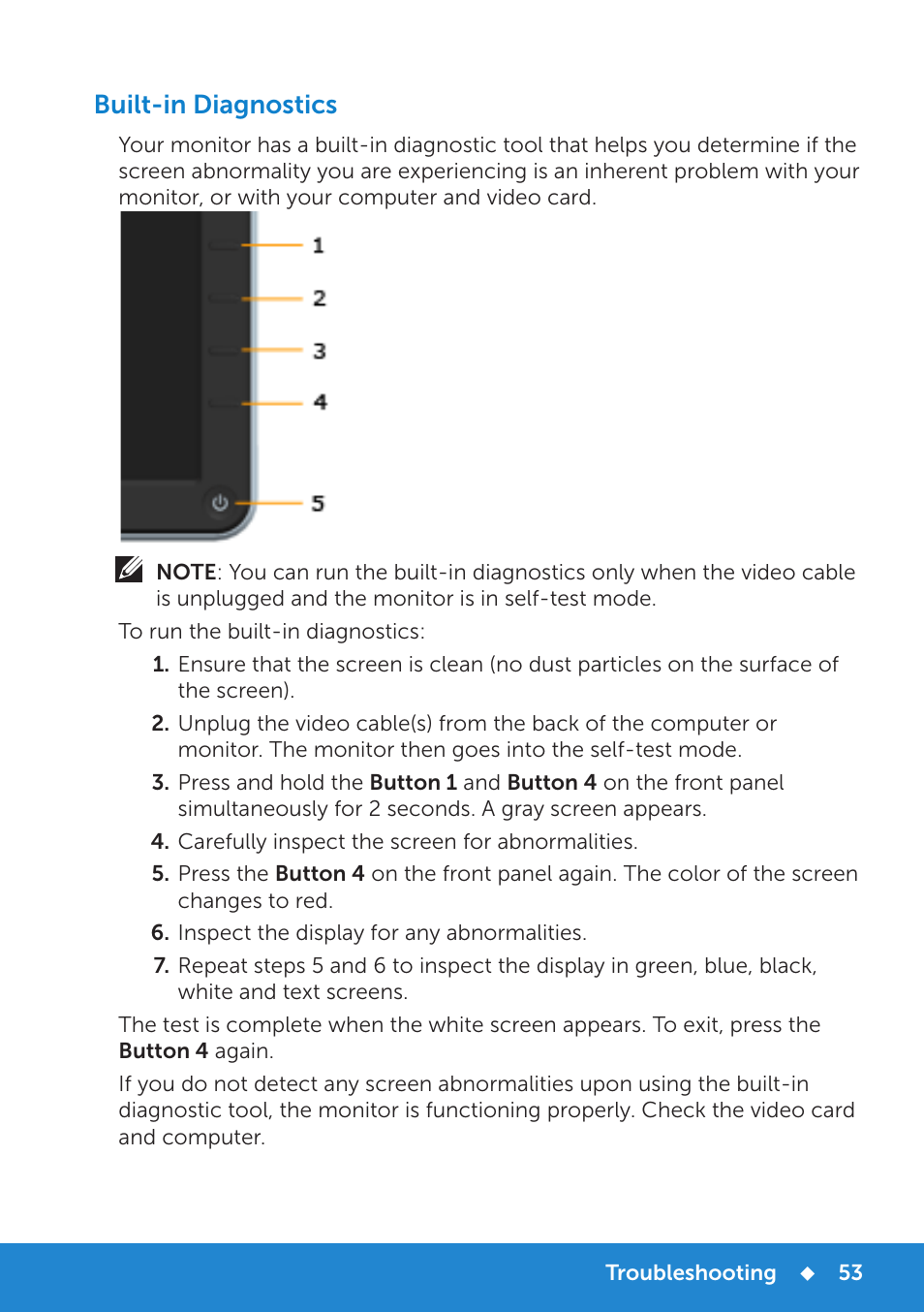 Built-in diagnostics | Dell P1914S Monitor User Manual | Page 53 / 75