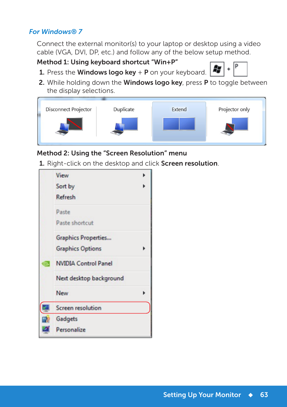 For windows® 7 | Dell P1914S Monitor User Manual | Page 63 / 75