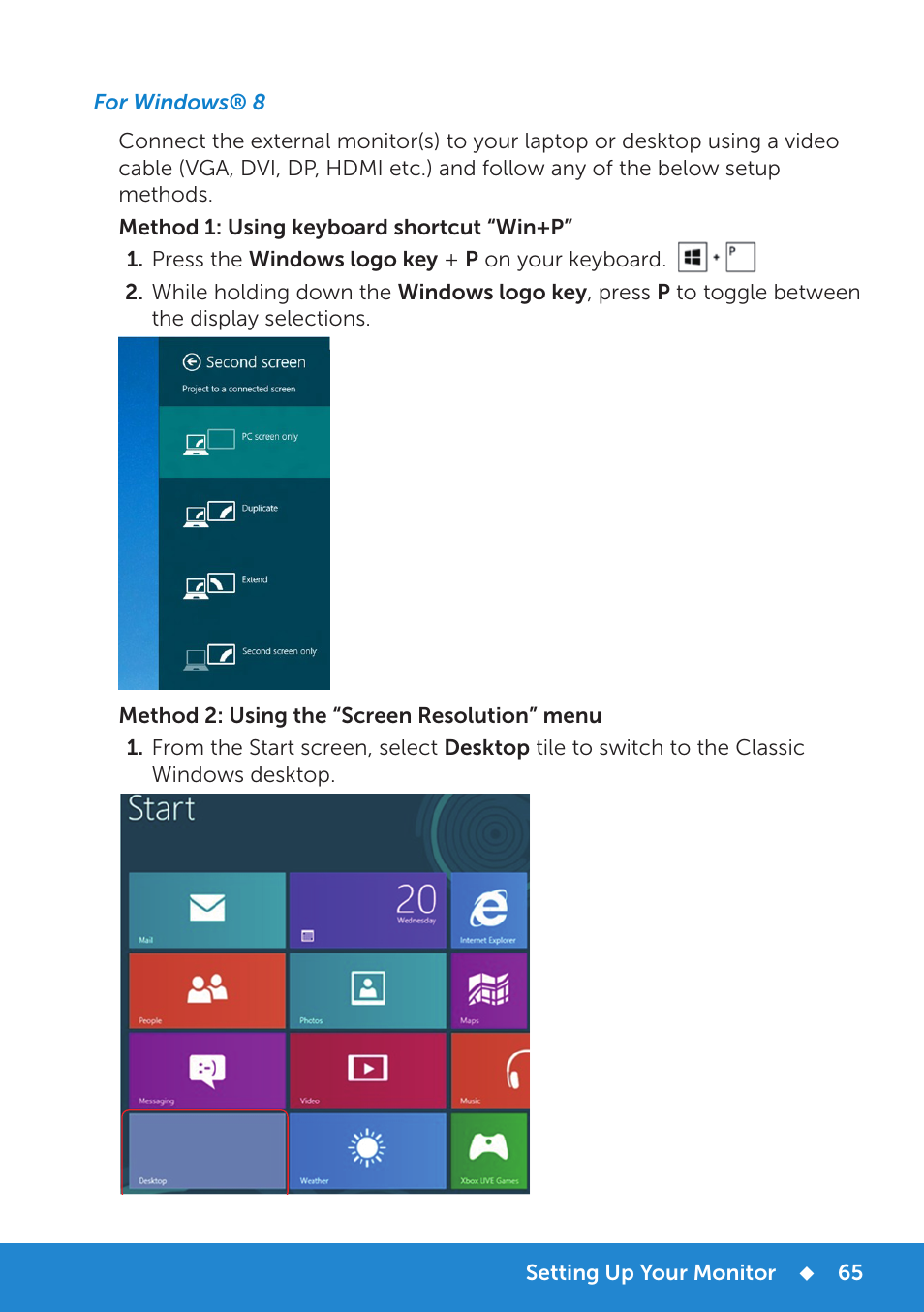 For windows® 8 | Dell P1914S Monitor User Manual | Page 65 / 75