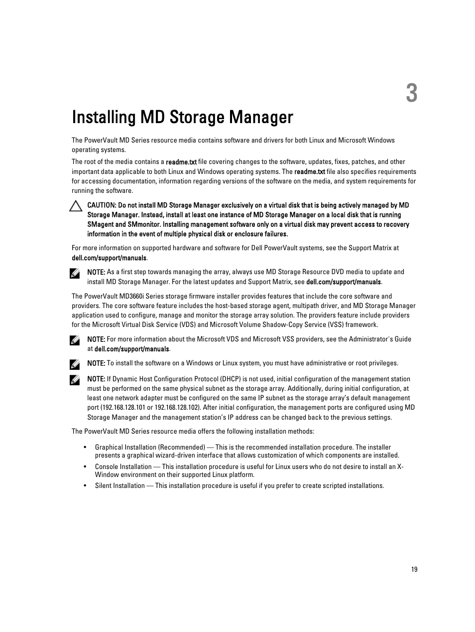 Installing md storage manager, 3 installing md storage manager | Dell PowerVault MD3660i User Manual | Page 19 / 56