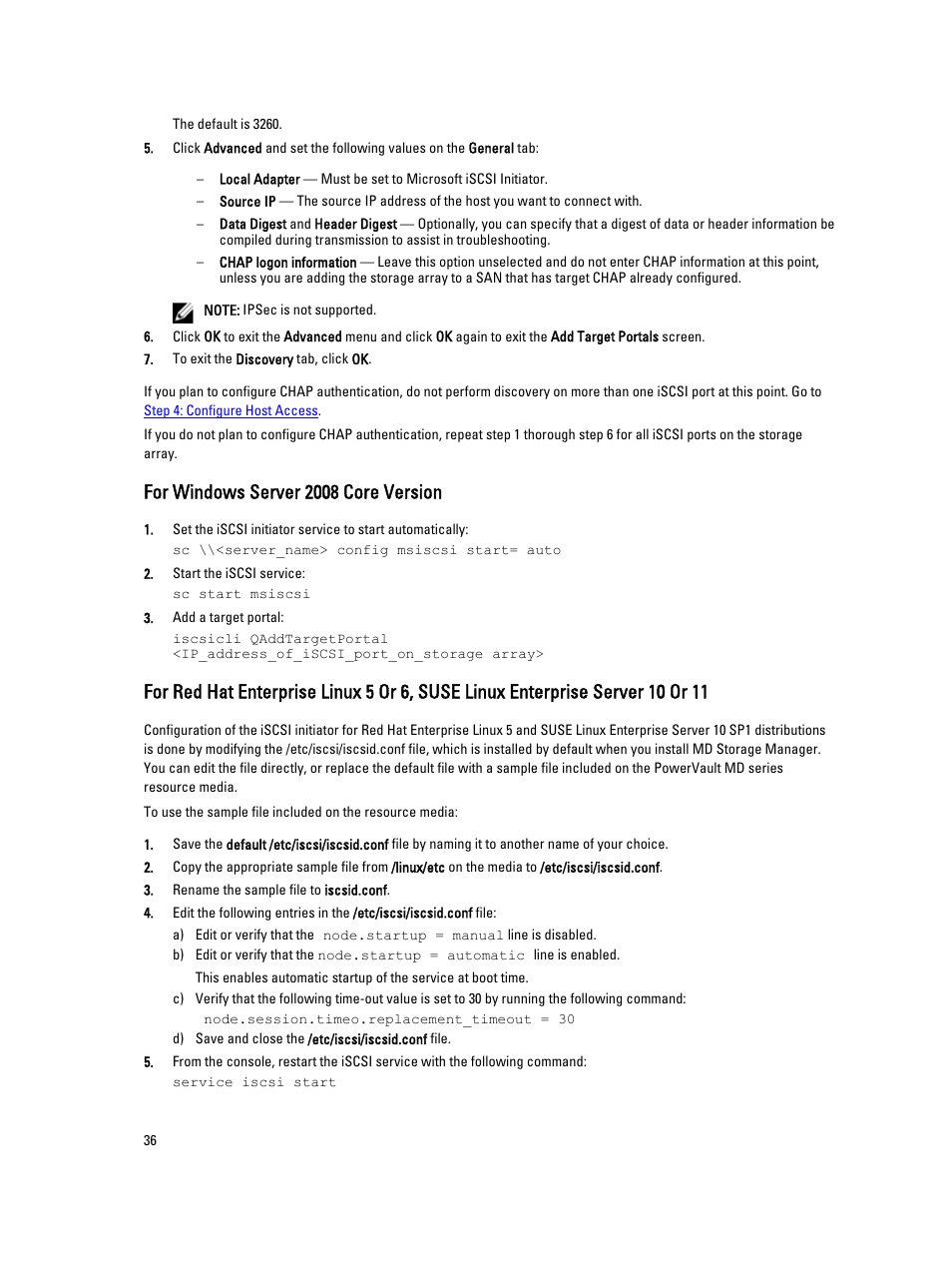 For windows server 2008 core version | Dell PowerVault MD3660i User Manual | Page 36 / 56