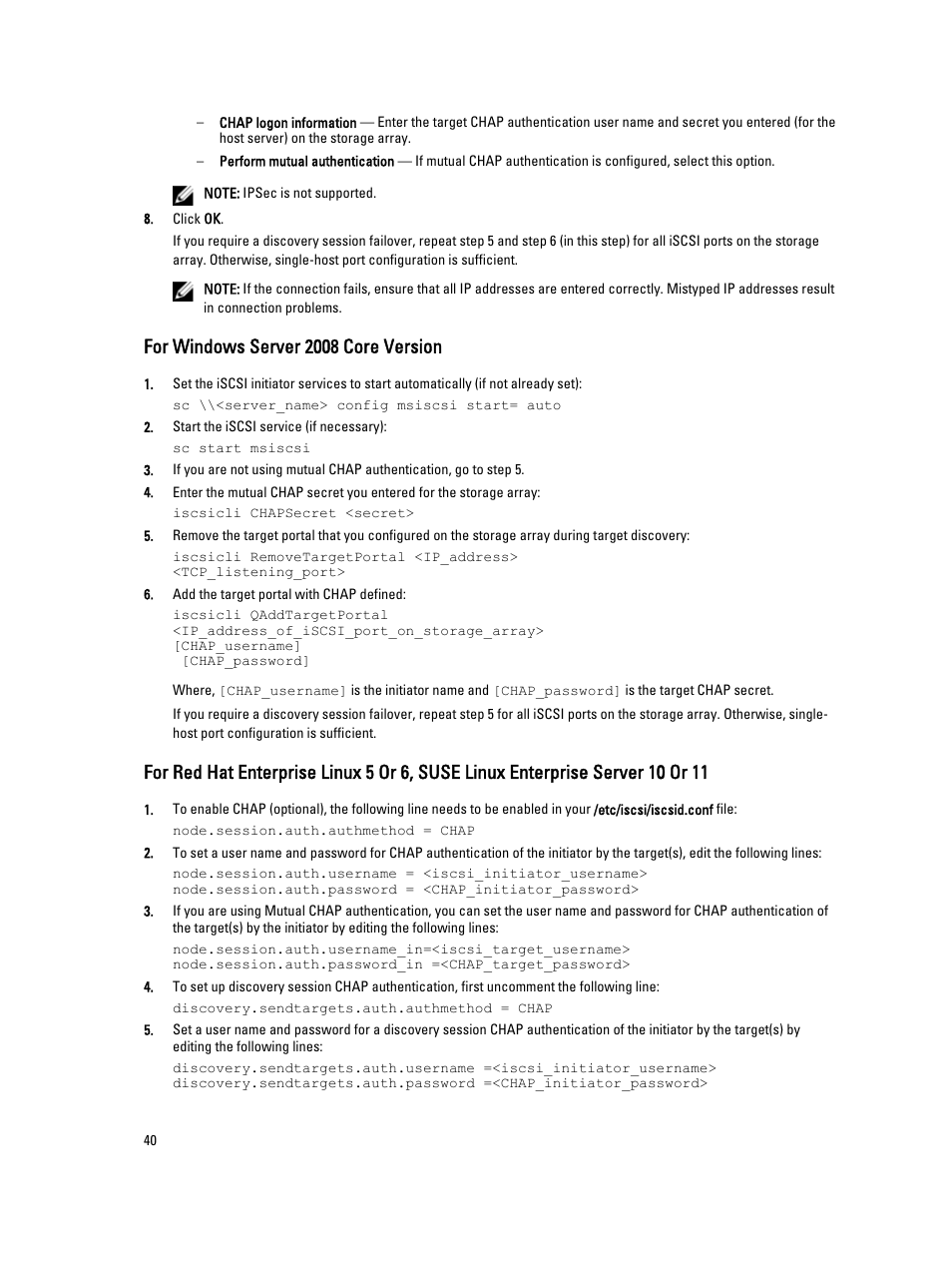 For windows server 2008 core version | Dell PowerVault MD3660i User Manual | Page 40 / 56