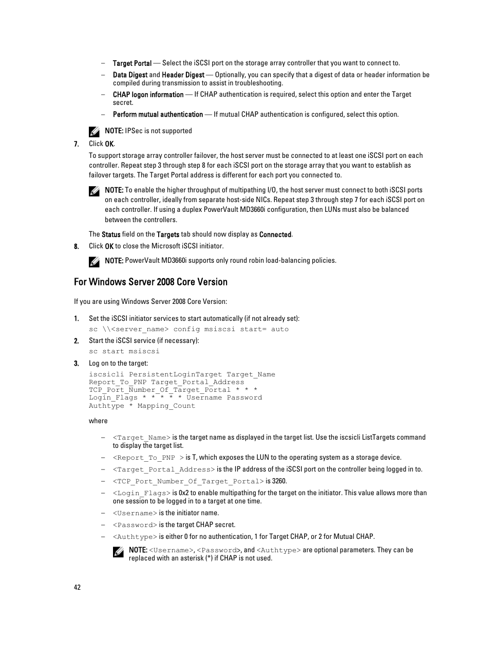 For windows server 2008 core version | Dell PowerVault MD3660i User Manual | Page 42 / 56