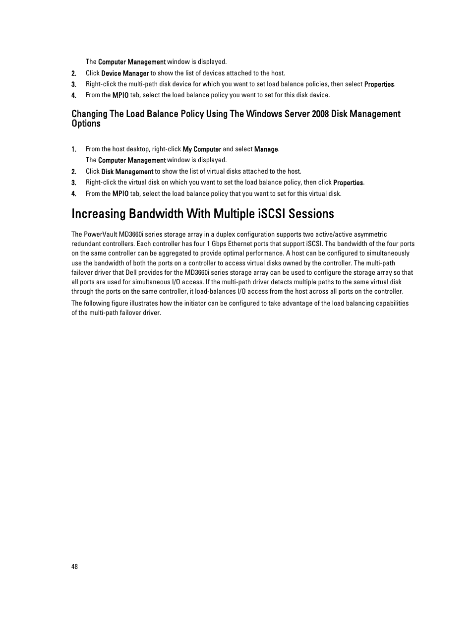 Increasing bandwidth with multiple iscsi sessions | Dell PowerVault MD3660i User Manual | Page 48 / 56