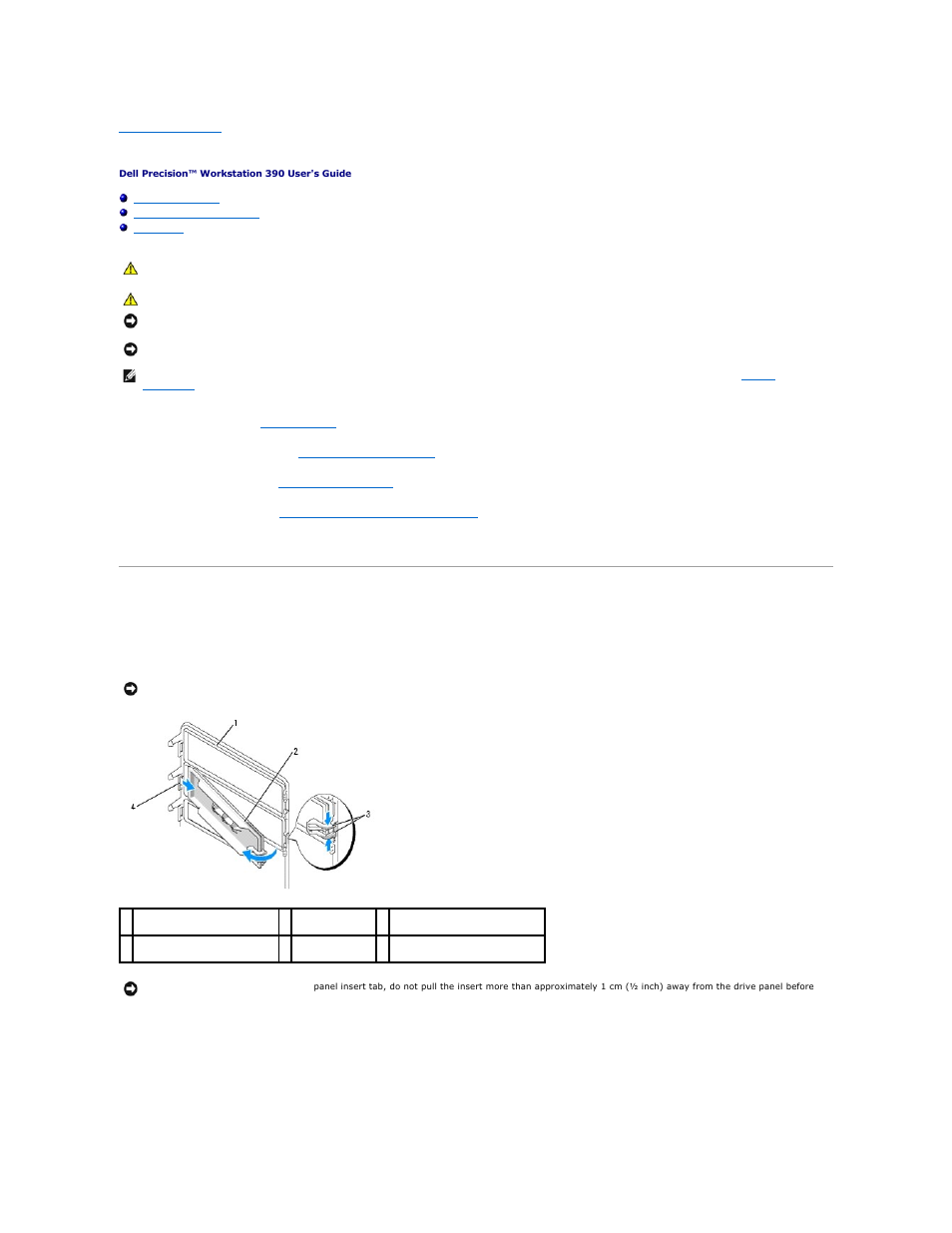Changing between tower and desktop orientations, Drive-panel inserts | Dell Precision 390 User Manual | Page 107 / 138
