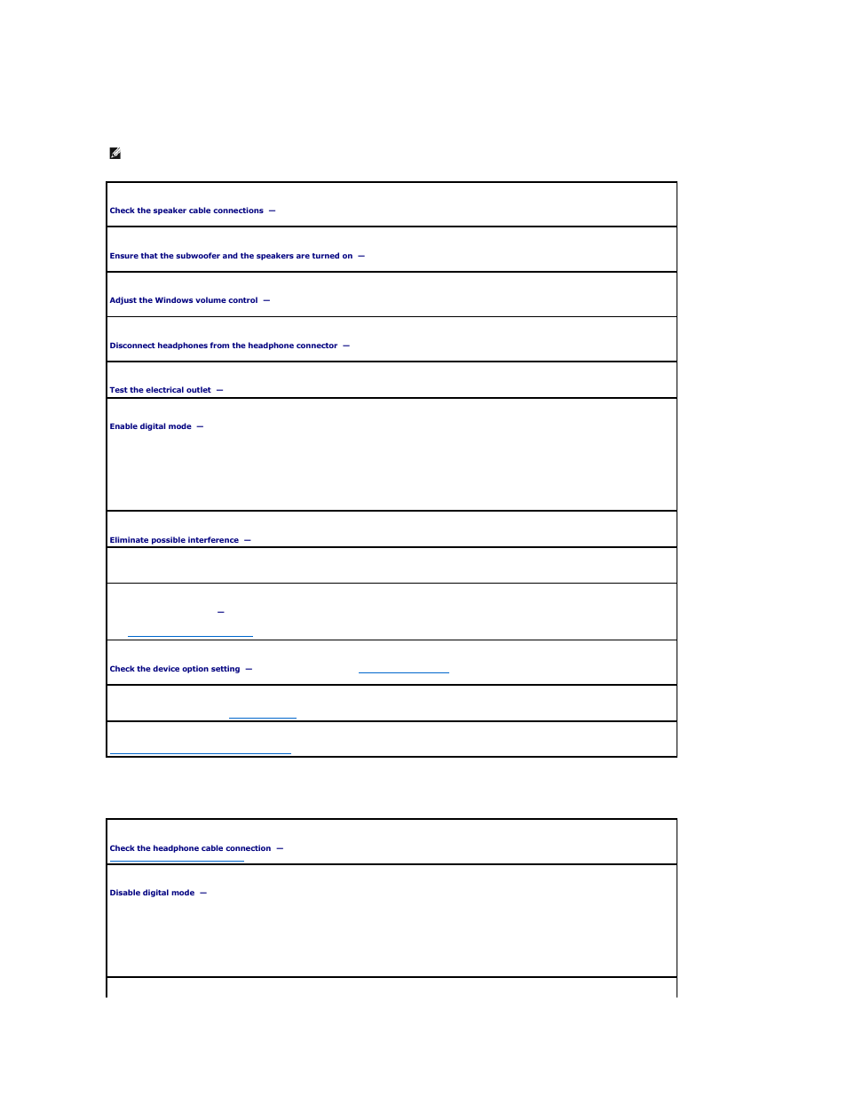 No sound from speakers, No sound from headphones | Dell Precision 390 User Manual | Page 121 / 138