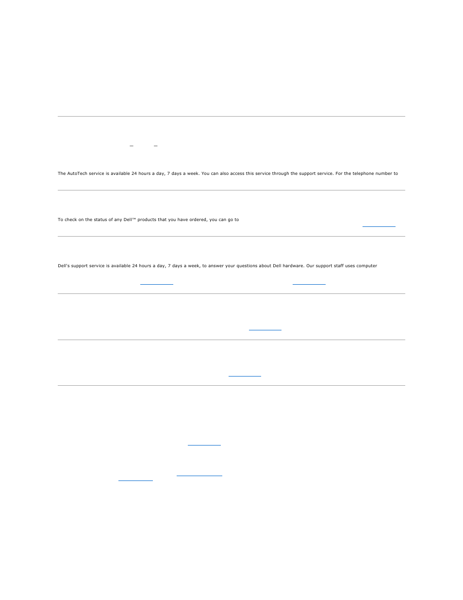 Autotech service, Automated order-status service, Support service | Problems with your order, Product information, Returning items for warranty repair or credit, For instructions on using the support service, see | Dell Precision 390 User Manual | Page 37 / 138