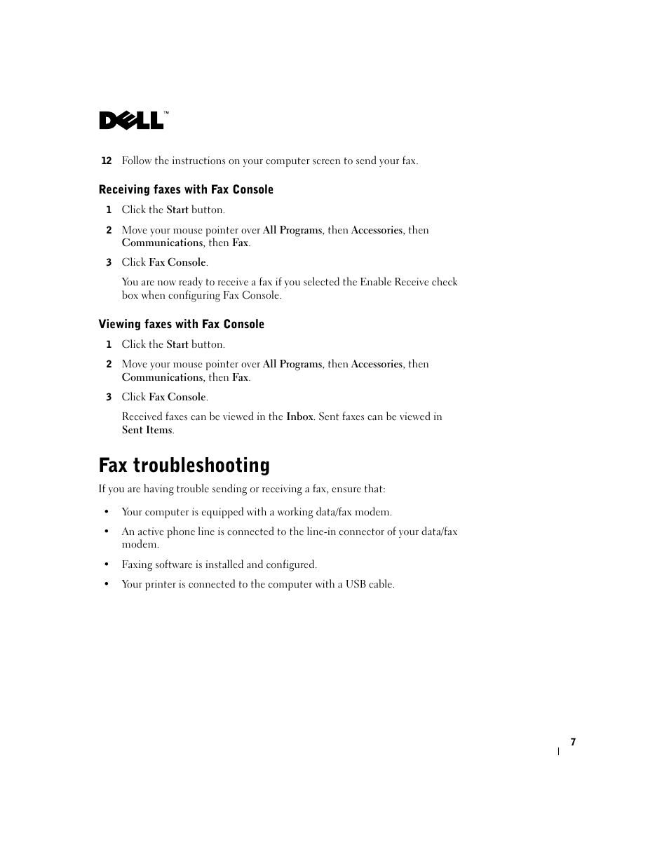 Fax troubleshooting | Dell A940 All In One Personal Printer User Manual | Page 7 / 8