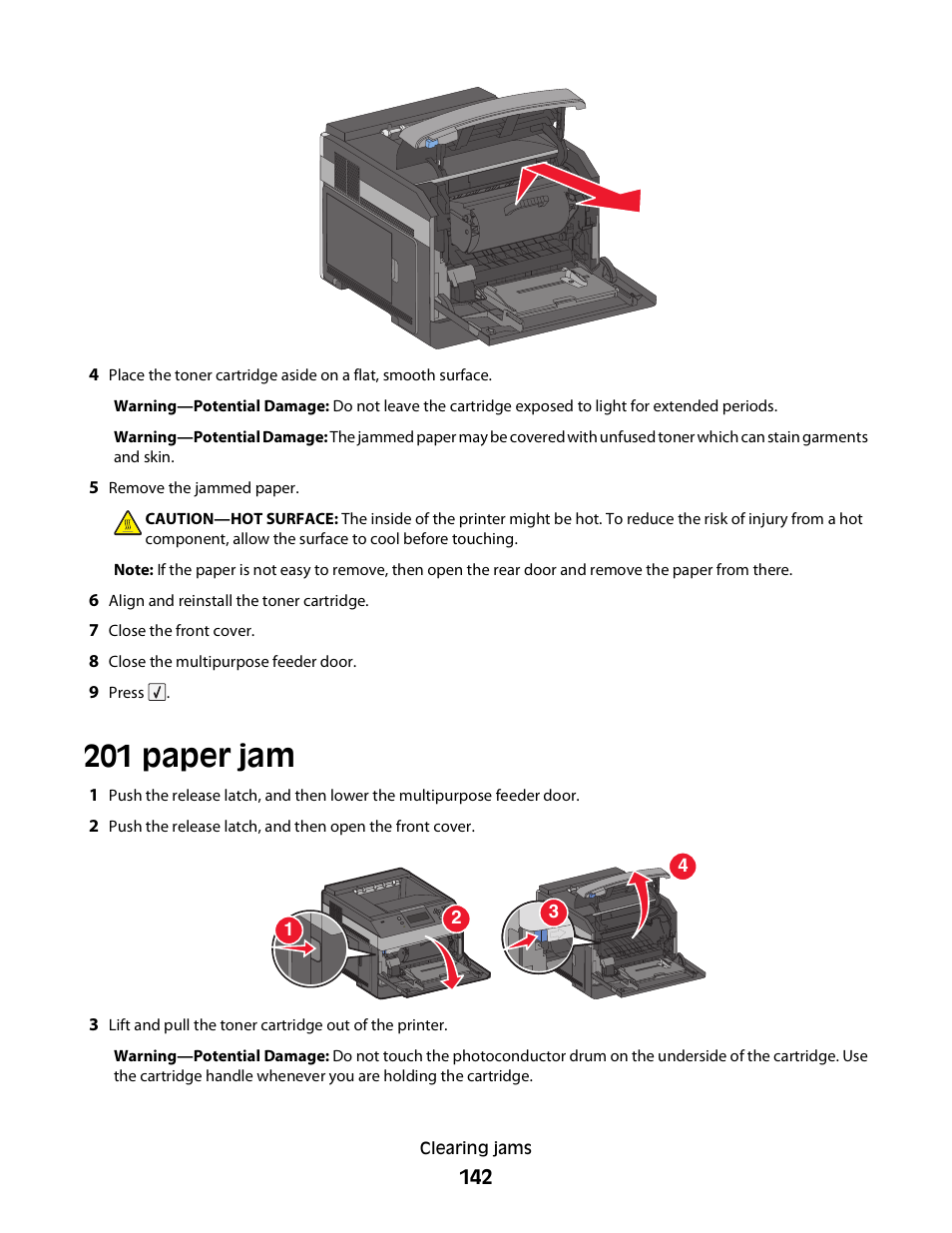 201 paper jam | Dell 5230dn Mono Laser Printer User Manual | Page 142 / 193