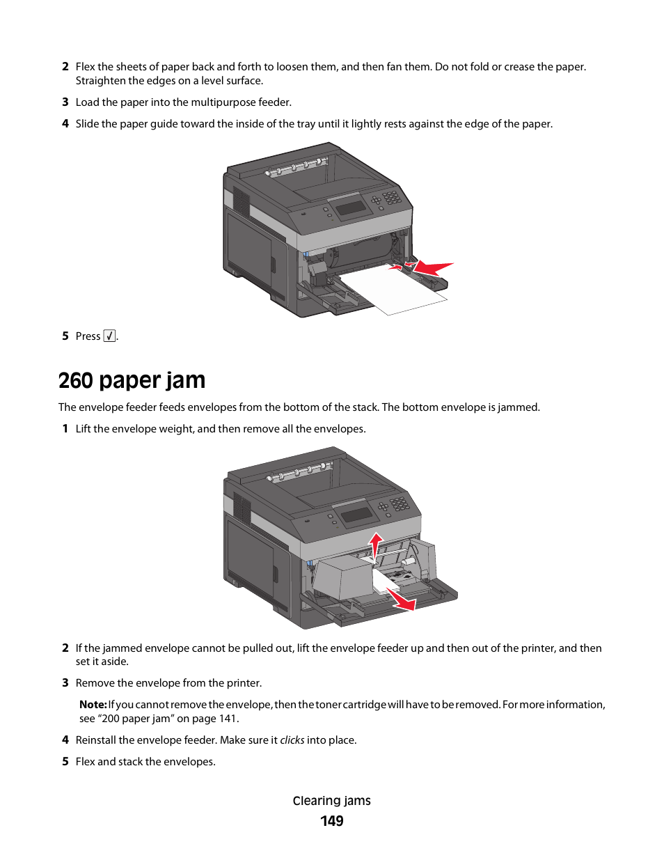 260 paper jam | Dell 5230dn Mono Laser Printer User Manual | Page 149 / 193