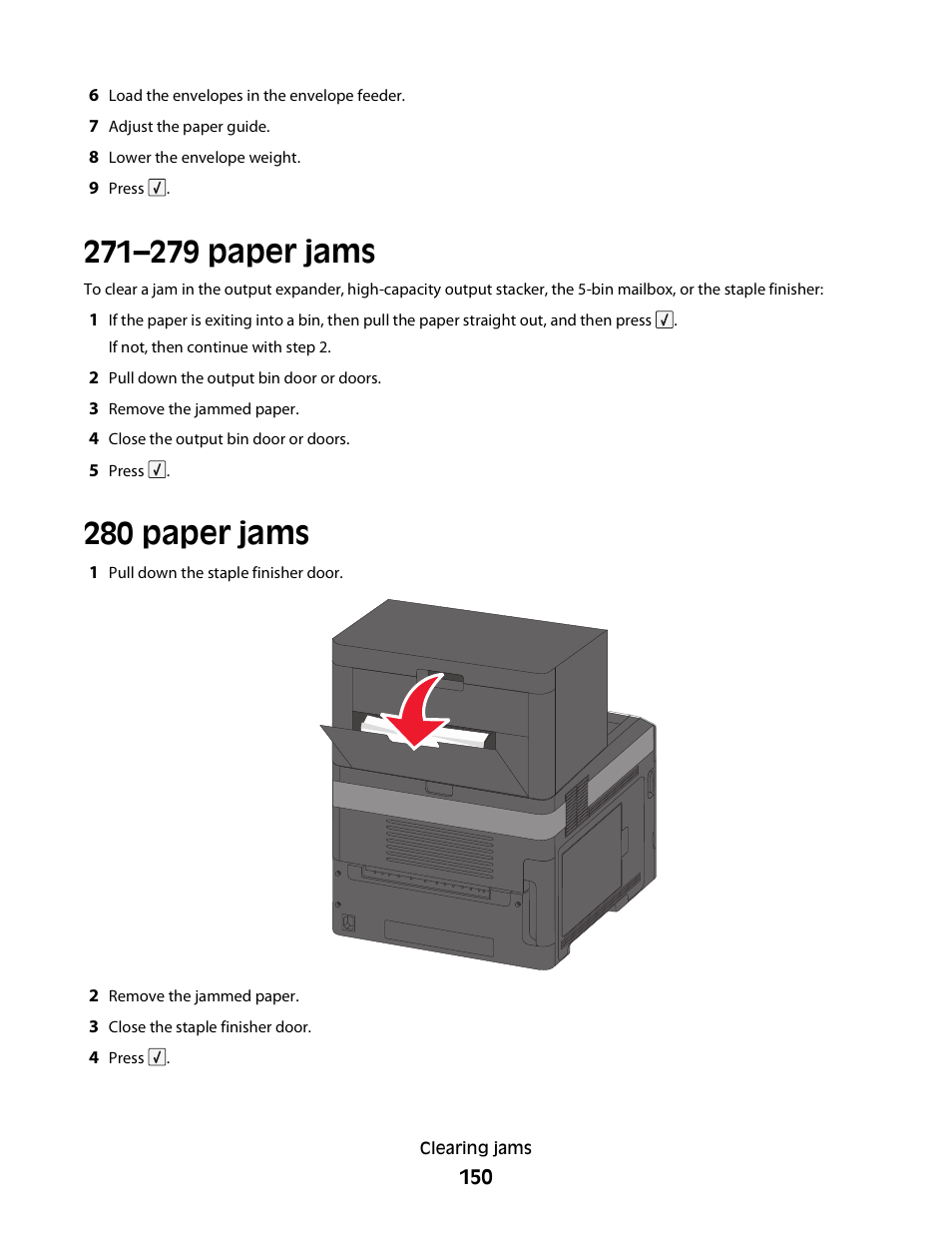 271–279 paper jams, 280 paper jams | Dell 5230dn Mono Laser Printer User Manual | Page 150 / 193