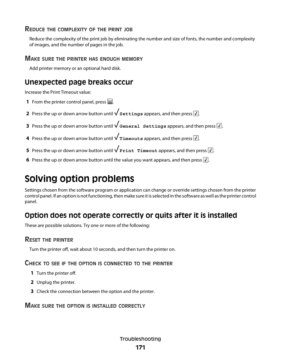 Solving option problems, Unexpected page breaks occur | Dell 5230dn Mono Laser Printer User Manual | Page 171 / 193