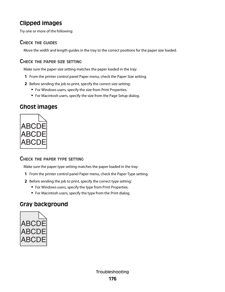 Clipped images, Ghost images, Gray background | Clipped images ghost images gray background, Abcde, Abcde abcde abcde abcde | Dell 5230dn Mono Laser Printer User Manual | Page 176 / 193