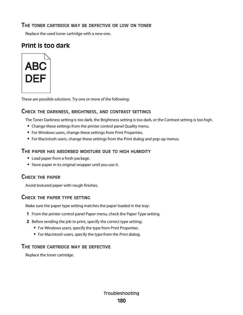 Print is too dark | Dell 5230dn Mono Laser Printer User Manual | Page 180 / 193