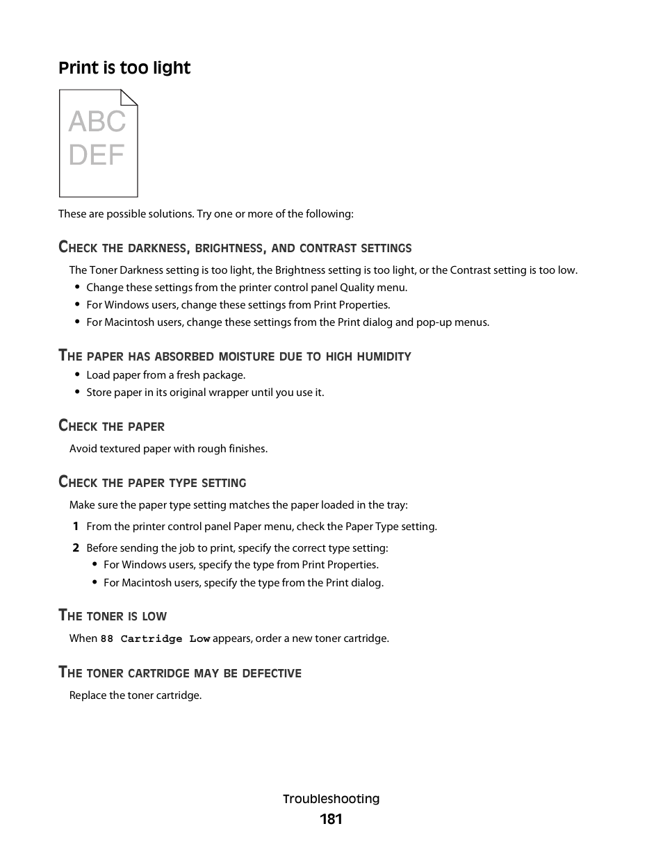 Print is too light | Dell 5230dn Mono Laser Printer User Manual | Page 181 / 193