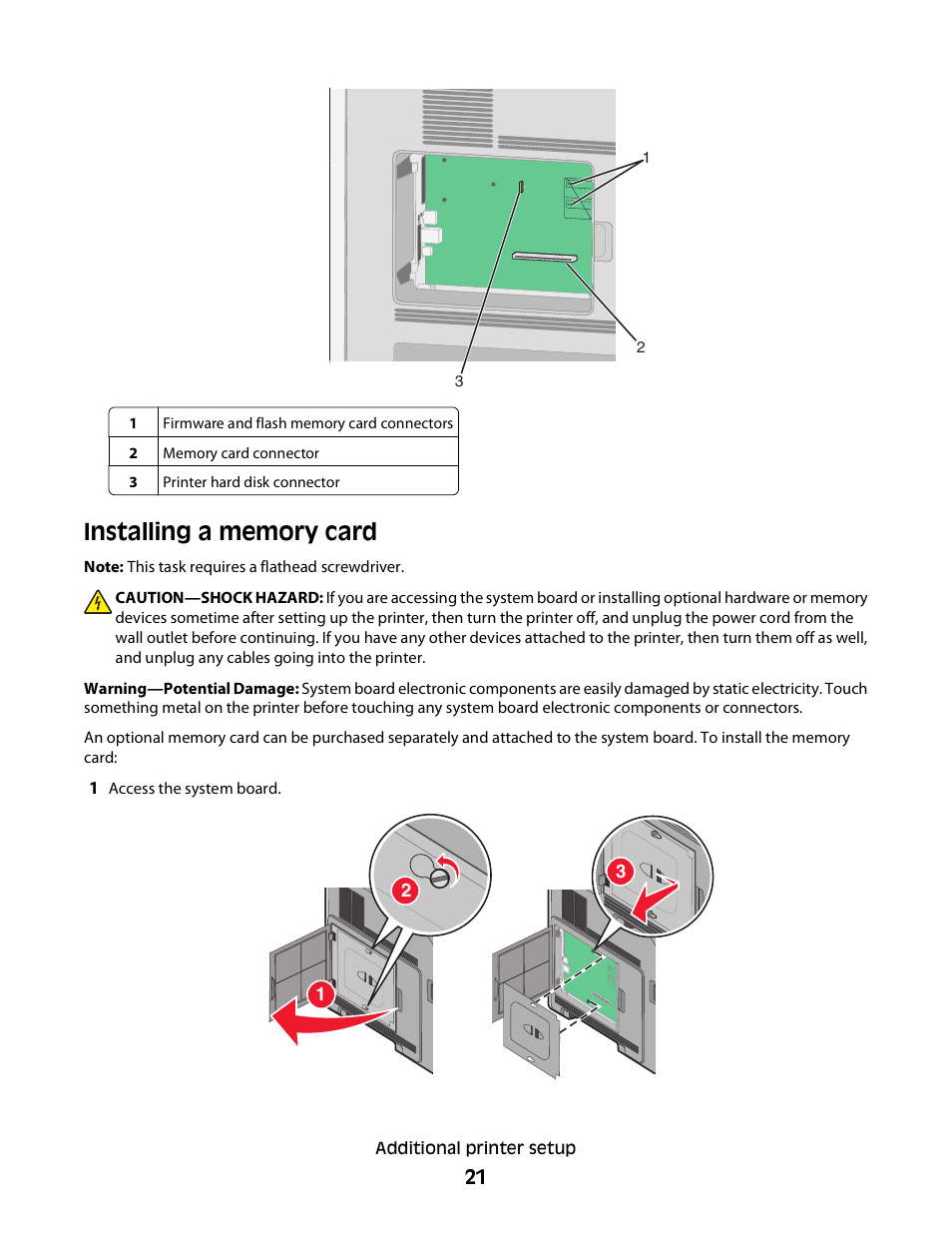 Installing a memory card | Dell 5230dn Mono Laser Printer User Manual | Page 21 / 193